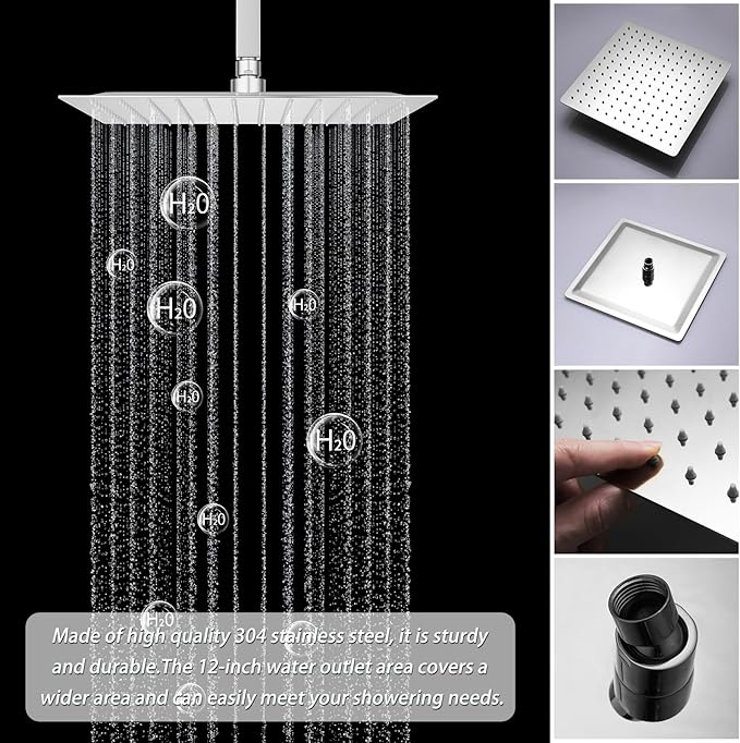 KATAIS Full Body Shower System Chrome Tempreature Display Shower Faucet Set with 12 inch and 8 inch Shower Head, with Handheld Spray and 6 PCS Body Jet