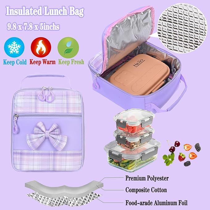 Girls Backpack,Kids School Backpack With Lunch Box Pencil Case Set,Cute Childrens Schoolbag For Girls