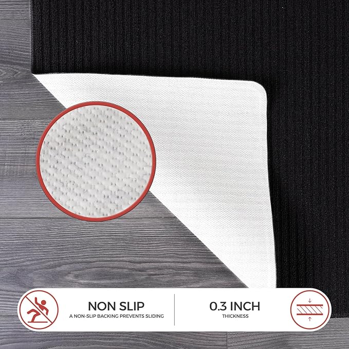 Non Slip Black Solid Rubber Back Thing Rug for Living Room 6 Round Area Rugs for Kitchen, Rugs for Bedroom, Stain Resistant Easy Cleaning Non Shedding Carpet Black 6 Round
