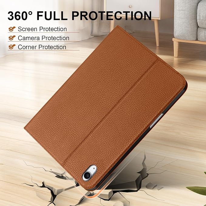 Genuine Leather Case for iPad 11th Gen 11/10th Gen 10.9 Black | Pencil Holder Adjustable Stand Auto Wake/Sleep Shockproof