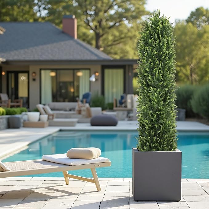 THE BLOOM TIMES 6FT Tall Artificial Cedar Topiary Trees Set of 2, UV Resistant Large Faux Cypress Evergreen Plants for Outdoor Planters, Realistic Fake Bushes & Shrubs for Front Porch Christmas Decor
