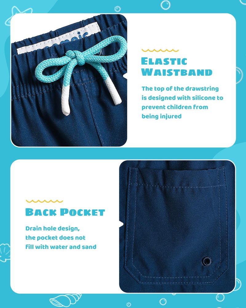 maamgic Boys Swim Trunks with Compression Liner Toddler Stretch Swim Shorts Quick Dry Swimming Trunks Boxer Brief 2 in 1 Beach Shorts Navy Lake Blue 7