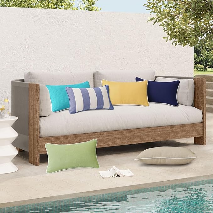Decorative Outdoor Water Repellent Throw Pillows with Inserts, Set of 4, 20" x12" Pillows for Patio, Backyard, Bed, Couch, and Patio Furniture, Turquoise