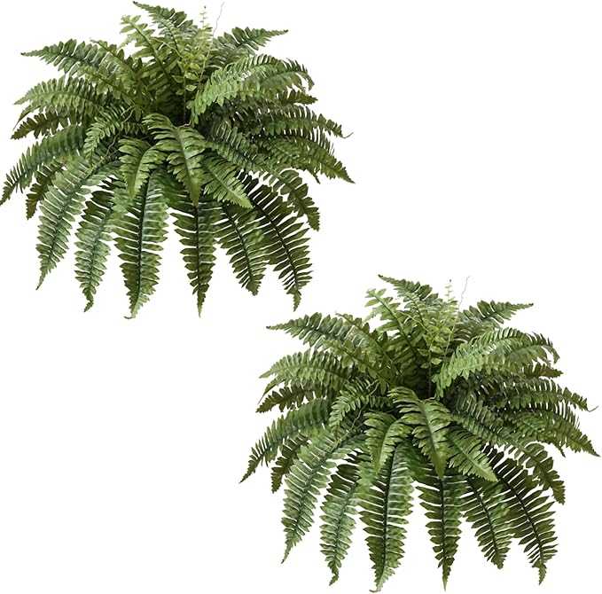 35" Silky Artificial Boston Fern Bush,Set of 2, Fake Fern Large Hanging Plant That Look Real for Outdoors Home Decor,40Branches. (35" 2Pcs40Fronds)