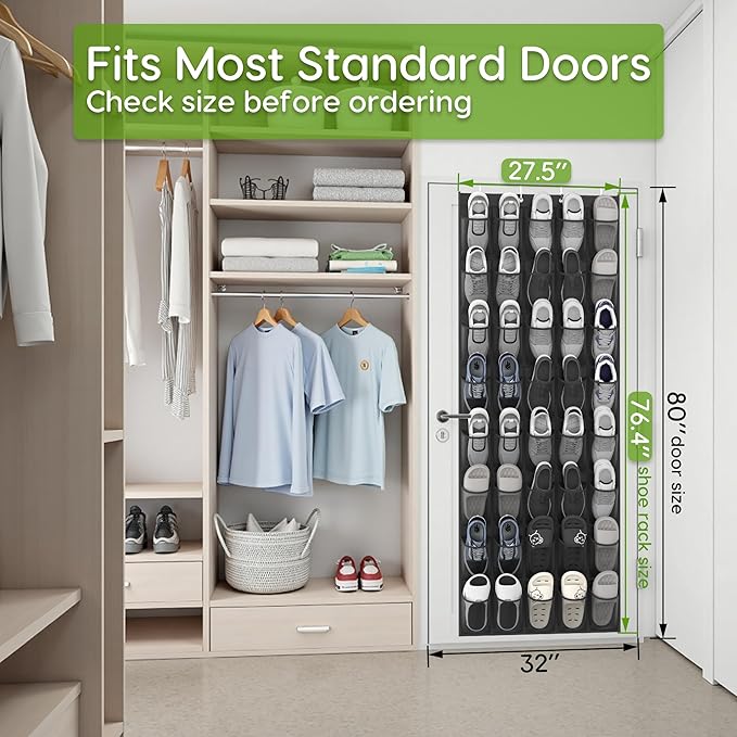 Unjumbly Over the Door Shoe Organizer with 40 Large Breathable Mesh Pockets, Space Saving Shoe Holder, Hanging Shoe Rack for Entryway Bedroom Closet Storage (Black, 40 Pockets)