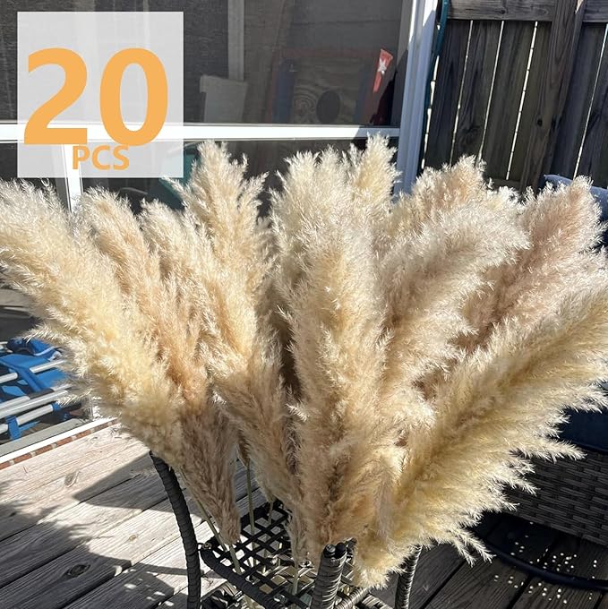 40" inch 20 Stems Natural Pampas Grass Decor Tall, Pompas Grass, Tall Pampas Grass for Wedding, Party, Farmhouse, Boho Home Decor