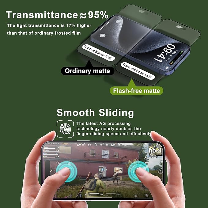 [2-Pack Matte Tempered Glass Screen Protector for iPhone 15 Pro Max Anti-Fingerprint &amp Oil Resistant Smooth as Silk 9H Hardness Bubble-Free Case Friendly 6.7-Inch