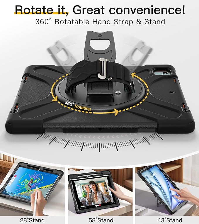 BRAECN Case for iPad Air 11 inch 2026(M4) 2025(M3) 2024(M2)iPad Pro 11 inch(4th/3rd/2nd/1st)&amp Air 10.9(5th/4th) Protective with Pencil Holder Screen Protector 360°Rotating Stand Handle Full Body