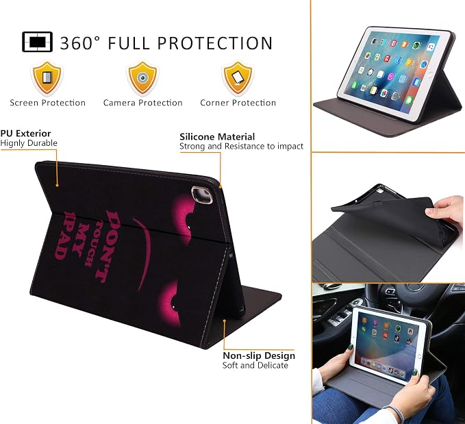 LACOMA Case for iPad 9.7 2018/2017 iPad Air 1/2 Soft Rubber Back Cover Protective Leather Adjustable Stand Auto Wake&ampSleep Smart Case for ipad 6th/5th Gen - Don't Touch My iPad