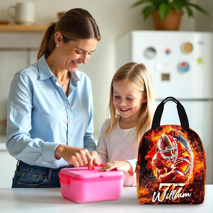 Custom Football School Backpack for Boys Personalized Name Bookbag Kids Backpacks with Lunch Box for Elementary Middle School