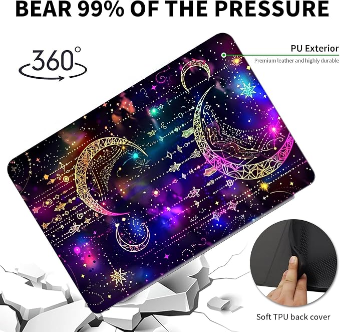 Case for Amazon Kindle Fire HD 8 Tablet &amp HD 8 Plus Tablet(12th Generation/10th Generation2024/2022/2020 Release)360 Degree Rotating Swivel Stand with Auto Wake/SleepPurple Glitter Moon
