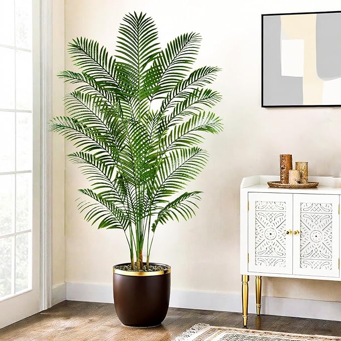Artificial Fake Palm Tree with 18 Trunks and Real Bark Design, Premium Polyester,Tropical Paradise Palm Tree in Pot (1, White, 6 FT)