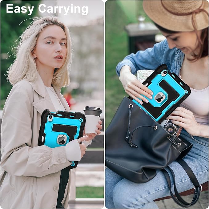 Kids Case Compatible with iPad mini 7 A17 pro 2024 Mini 6 8.3”Colorful Shockproof Case with Pencil Holder and Adjustable Big StandHandle Strap for iPad mini 6th 7th Gen