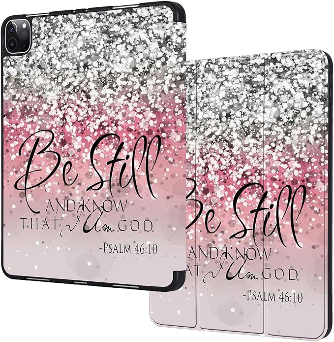 for iPad Pro 12.9 Case 4th Generation 2020 &amp 2018Pencil Holder Auto Sleep/Wake Back Smart Soft TPU Case Cover for iPad Pro 12.9 4th GenPink Bible Verse Psalm 46:10