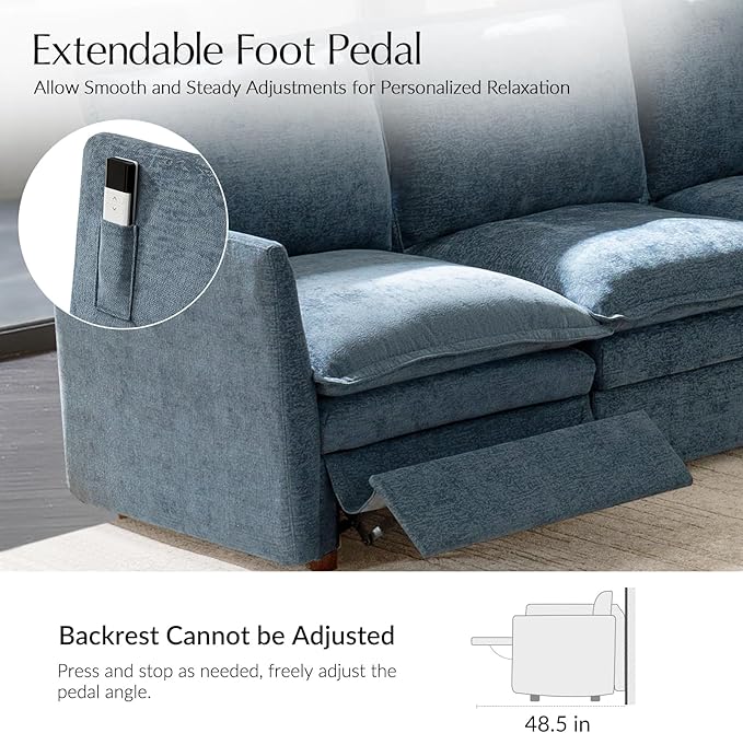HULALA HOME 128'' Power Recliner Sofa with Dual-Layered Cushions, Oversized Modular Sectional Sofa U Shaped Couch with Storage Ottoman, 6 Seater Cloud Couch for Living Room, Blue