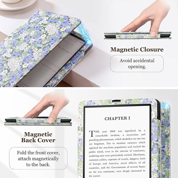 Fancity Case for Kindle Paperwhite 7/6.8 12th/11th Generation 2025 2024 | PU Leather Case with Auto Wake/Sleep Hand Strap for Kindle Paperwhite/Colorsoft Signature Edition 2021 Monet's Garden