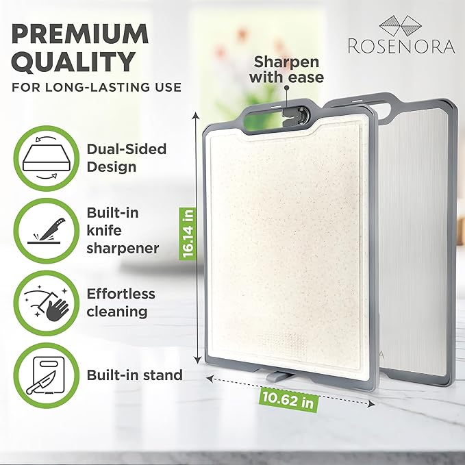 Non-toxicTitanium Cutting Board with Stand, Knife Sharpener, Grater & Storage Bag | Titanium + Wheatstraw PP Chopping Board | Healthy Kitchen Accessory for Meat, Vegetables & Fruit