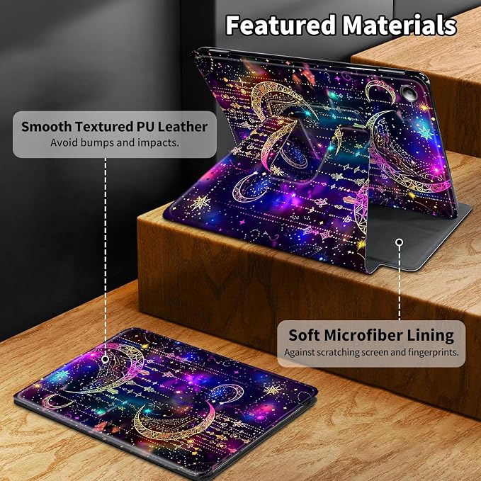 Case for Amazon Kindle Fire HD 8 Tablet &amp HD 8 Plus Tablet(12th Generation/10th Generation2024/2022/2020 Release)360 Degree Rotating Swivel Stand with Auto Wake/SleepPurple Glitter Moon