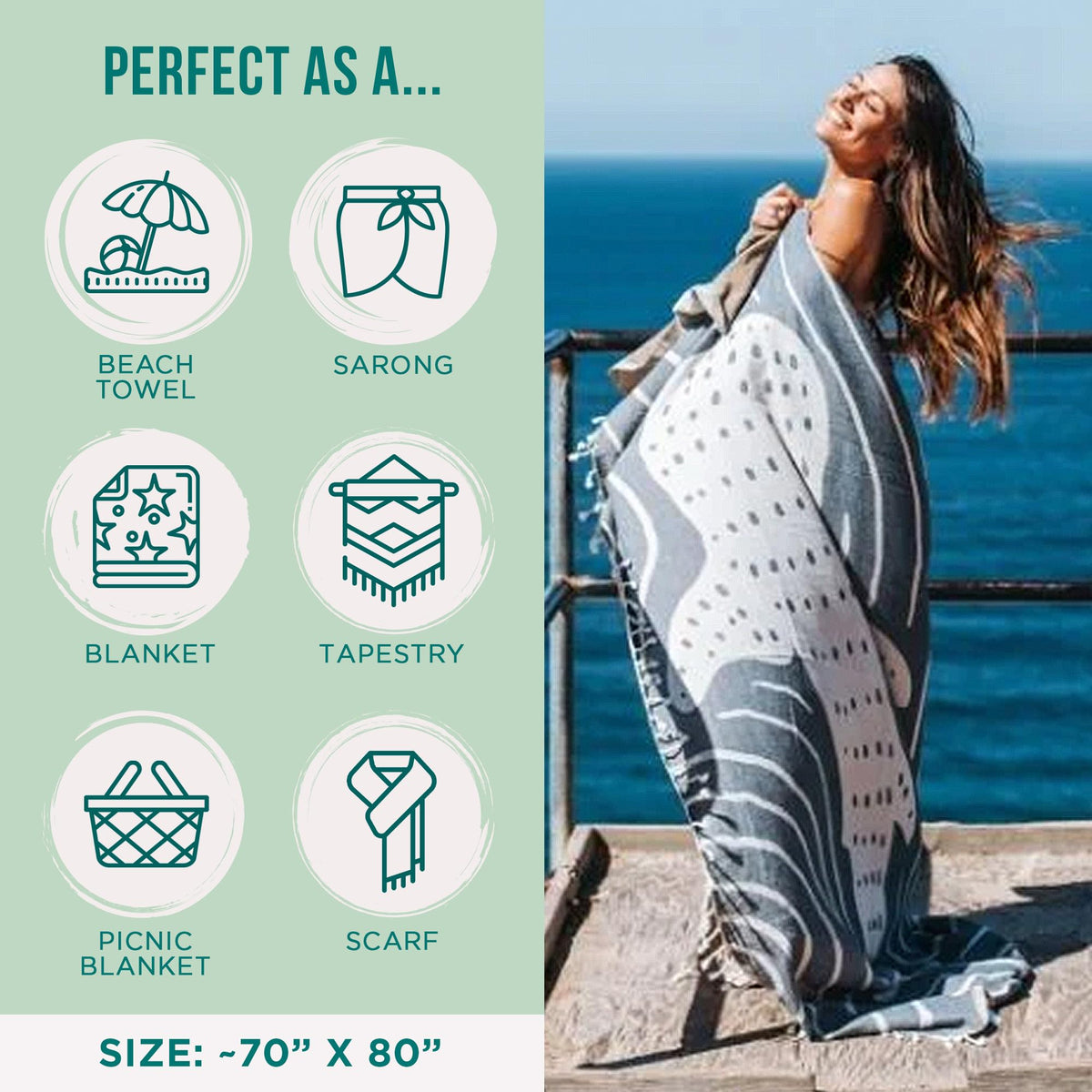 Sand Cloud Turkish Beach Towel - Sand Resistant & Quick Dry