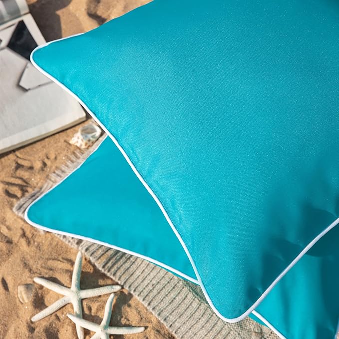 Phantoscope Pack of 2 Outdoor Waterproof Solid Throw Decorative Pillow Cover Decorative Square Outdoor Pillows Cushion Case Patio Pillows for Couch Tent Sunbrella, Teal Blue 12x20 inches 30x50 cm