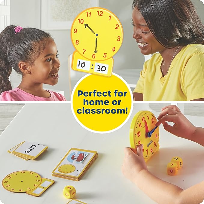 Learning Resources Time Activity Set – Teaching Clocks for Kids, Teacher Classroom Must Haves, Elementary School & Montessori Activities, Math Manipulatives, Time Flash Cards, Gifts for Boys and Girls