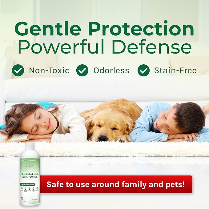 Hygea Natural Lice and Bed Bug Laundry Additive - Environmentally Responsible, Odorless, and Stain-Free Liquid Laundry Treatment - Safe for Children and Pets - Any Water Temperature (32 Fl Oz)