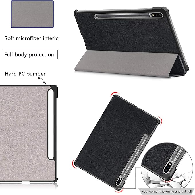 Case for Samsung Galaxy Tab S8 Plus 12.4 2022/S7 FE 2021/S7 Plus 2020 (SM-X800/X806/T730/T733/T736/T738/T970/T975/T976) Lightweight Tri-Fold Stand Thin Cover Auto Wake/Sleep Almond Blossom