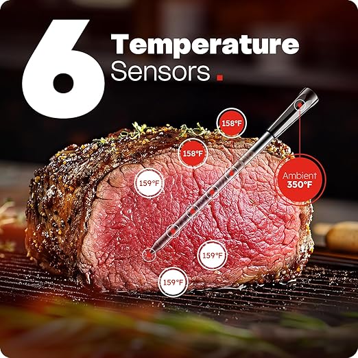 AYMDKI 2026 Upgraded Smart Wireless Meat Thermometer 6 Sensors Accuracy Digital Food Thermometer 0.5S Instant Read, IP67 Waterproof for BBQ, Grill, Smoker, Oven, Air Fryer