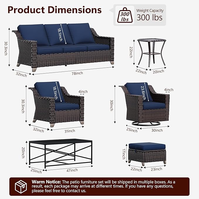 4 Pieces Wicker Patio Furniture, Luxury Outdoor Furniture with 2 Patio Swivel Chai and 2 Patio Ottoman, Wide Armrest, Thickened Cushions, Ideal for Deck, Porch Use