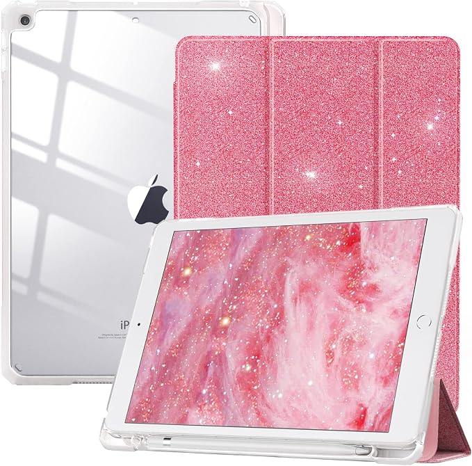 TiMOVO Case for iPad 9th/8th/7th Generation 10.2 inch Black | Pencil Holder Slim Trifold Stand Protective Cover Clear Transparent Back Shell Auto Wake/Sleep