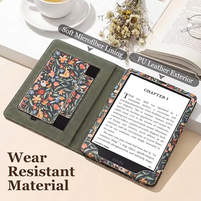 Fancity Case for Kindle Paperwhite 7/6.8 12th/11th Generation 2025 2024 | PU Leather Case with Auto Wake/Sleep Hand Strap for Kindle Paperwhite/Colorsoft Signature Edition 2021 Monet's Garden