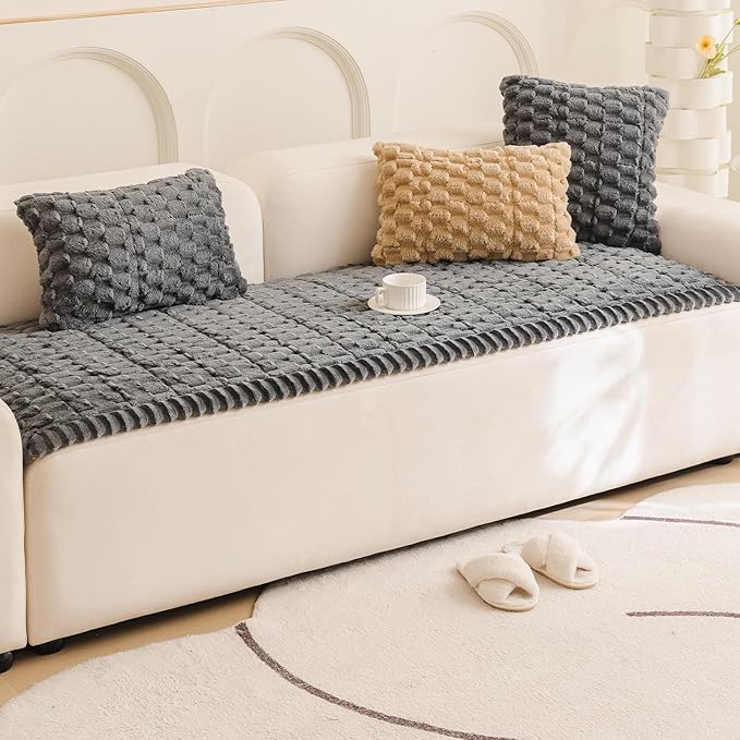 Couch Cover for Dogs Fuzzy Sofa Covers for Pet, Geometric Jacquard Coral Pet-Friendly Washable Non-Slip Sofas Slipcover Cushion Protector Pets Mat Dog Bed Mats