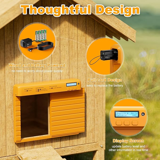 Automatic Chicken Coop Door Battery Powered, Chicken Door with Timer & Light Sensor, Chicken Coop Door with Anti-Pinch Feature