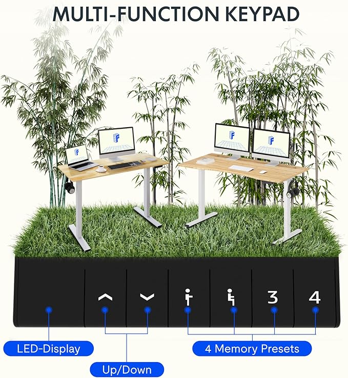 FLEXISPOT EN1 Bamboo Standing Desk, 60 x 30 Inches One-Piece Electric Adjustable Height Sit Stand Desk for Home Office (White Frame + Bamboo Curved Desktop, 2 Packages)
