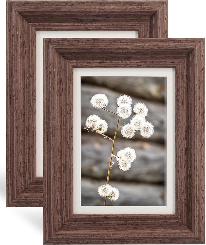 GraduationMall 5x7 Wooden Picture Frames,Display Photos 4x6 with Mat or 5x7 Without Mat,Real Glass,Wall or Tabletop Display,Rustic Brown Set of 2