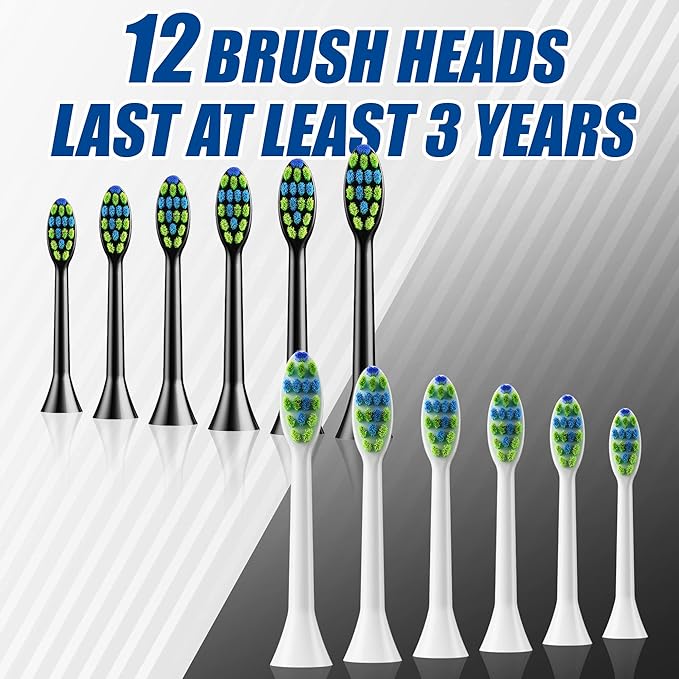 7AM2M Rechargeable Sonic Electric Toothbrush 2 Pack, Soft Toothbrushes for Adults and Kids with 12 Brush Heads, IPX7 One Charge Use for 90 Days, 5 Modes with 2 Minutes Build in Smart Timer