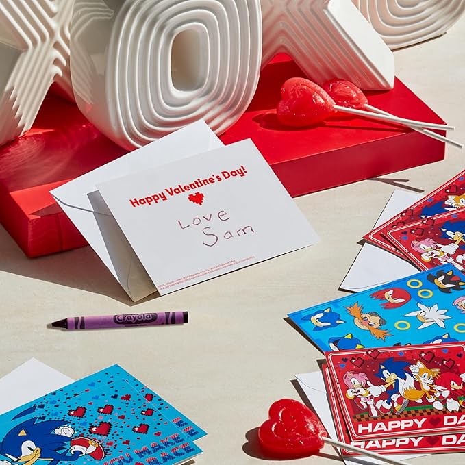 Hallmark Sonic the Hedgehog Valentine's Day Card Assortment for Kids (24 Valentine Cards, 24 Sticker Sheets and Envelopes)