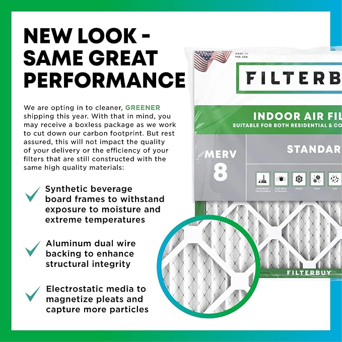 Filterbuy 16x30x2 Air Filter MERV 8 Essential Dust & Allergy Defense,
