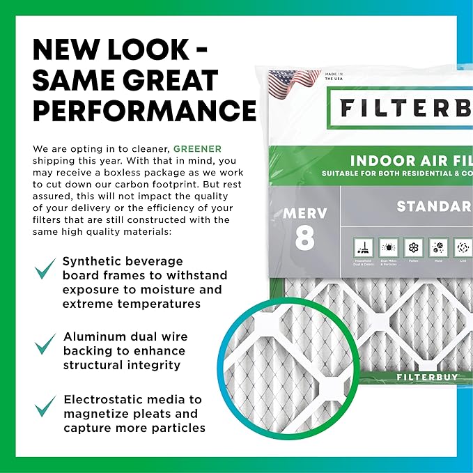 Filterbuy 17x21x1 Air Filter MERV 8 Essential Dust & Allergy Defense,