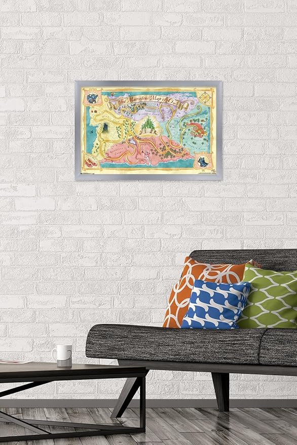 The Wizard Of Oz - Map Wall Poster, 22.4L" x 14.7W", Silver Framed Version