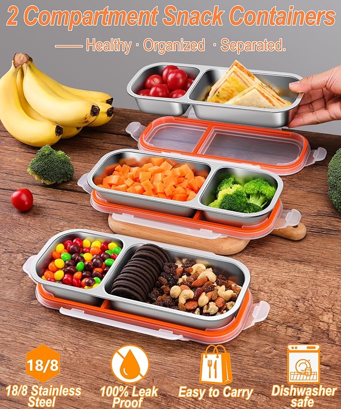 Stainless Steel Snack & Lunch Container, Kids & Adults, 21 oz, 10.7 in Long