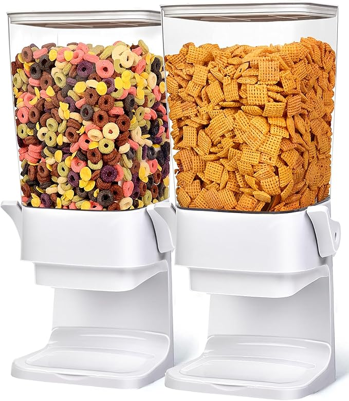 Cereal Dispenser Countertop 2pcs,5.5L Cereal Containers Storage Dispenser for Pantry,Dry Food Storage Rice Containers,Candy Dispenser,Snack Organizer Machine for Grains, Nuts,Oatmeal, Pet Food White
