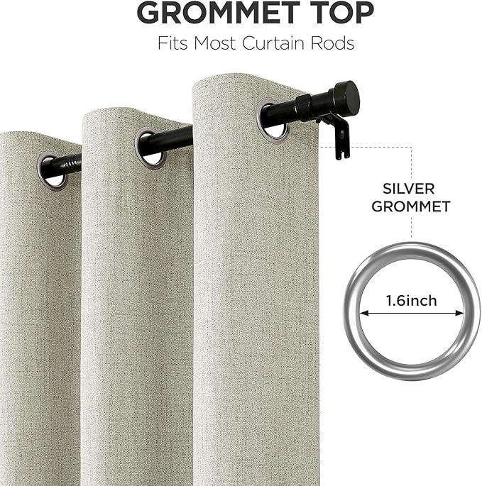 Joydeco Light Beige Blackout Curtains 120 Inches Long, Extra Long Curtains 120 Inch Length 1 Panel for Bedroom, Thermal Insulated Linen Black Out Curtains with Grommets(100x120, Light Beige)