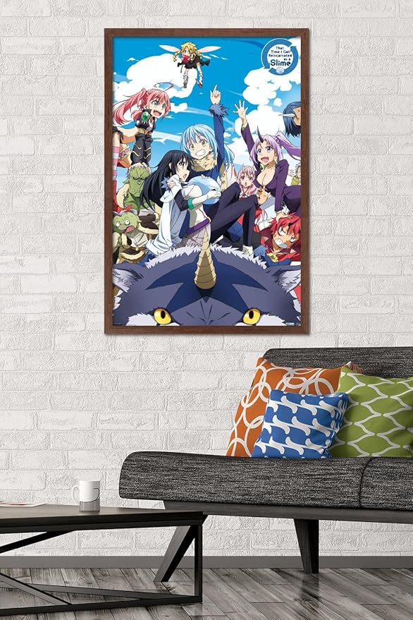 Trends International That Time I Got Reincarnated As A Slime - Group Wall Poster, 22.375" x 34", Mahogany Framed Version