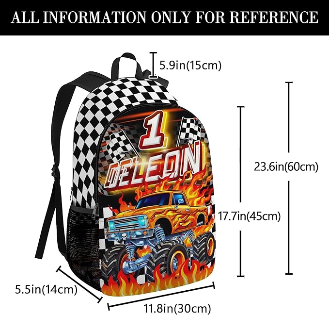 Custom Kids Truck Backpack with Lunch Box Personalized Name Bookbag for Boys Back to School Backpacks for Elementary Middle School