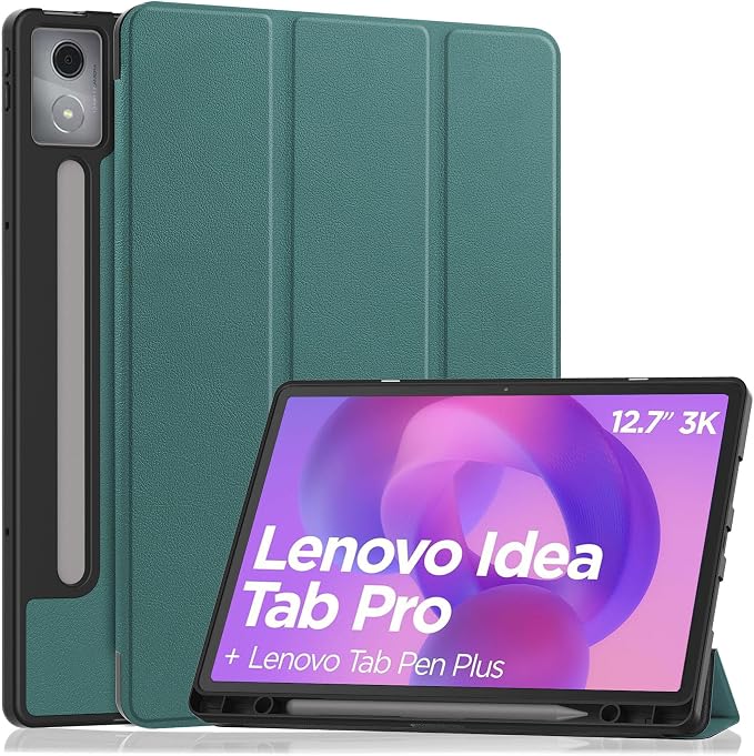YRH for Idea Tab Pro 12.7 inch Case 2025 with Pen Holder Soft TPU Back Tablet Cover Case with Auto/Sleep (Black)