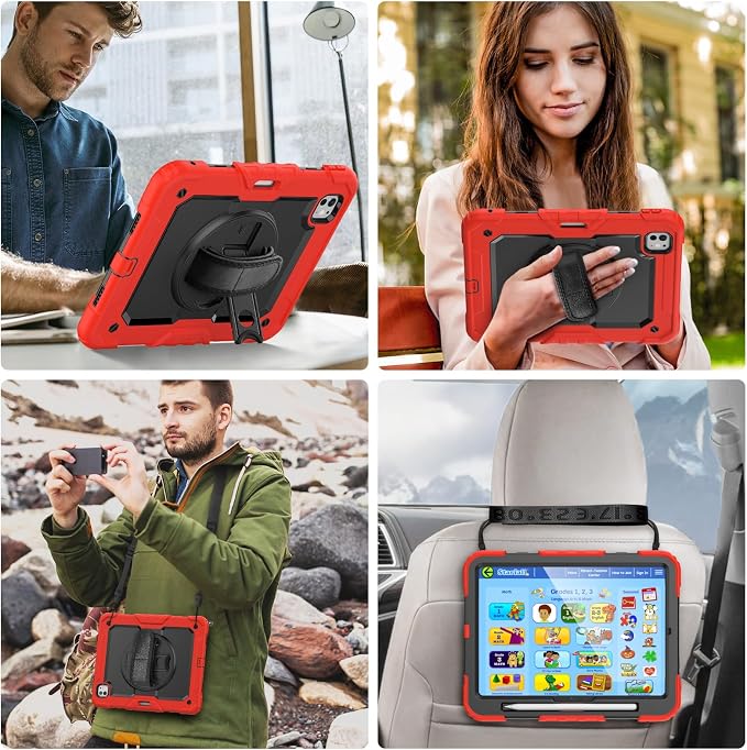 iPad Pro 11 Inch Case 2024 with Screen Protector Pen Holder | iPad Pro 11 5th Generation Case | Three Layer Shockproof Defender Protective Cover W/Stand Hand Strap for iPad A2836/A2837 | Black