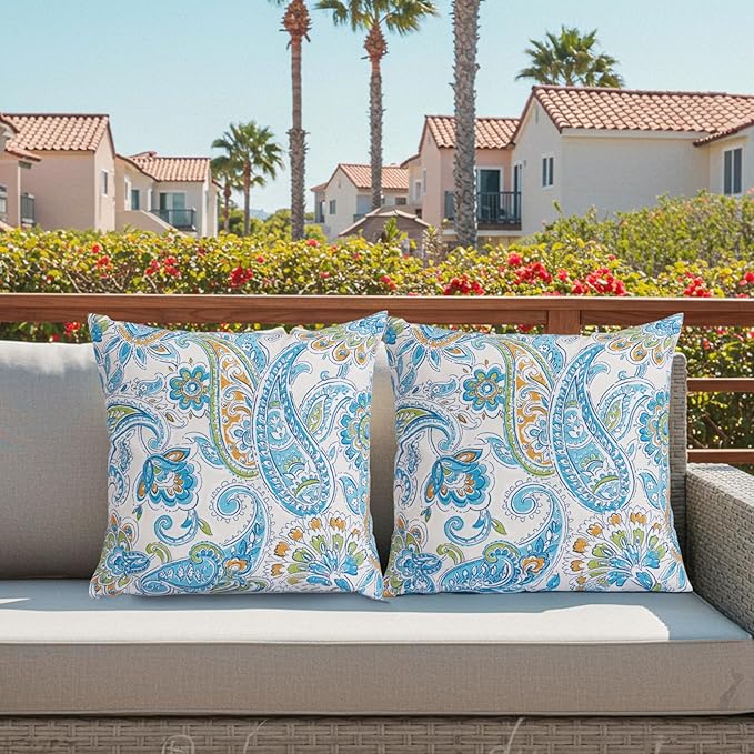 Throw Pillows Waterproof 18×18 Inch with Insert, Decorative Toss Pillows Set of 2, Rain-Proof, Fade Resistant for Patio Furniture, Sofa, Couch, Garden