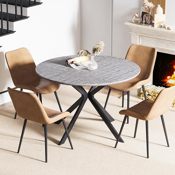46.4" Round Dining Table, Mid Century Modern Round Dining Room Table for 4-6 with Metal Legs, Easy Assembly Coffee Table, Space-Saving Design for Kitchen and Dining Room
