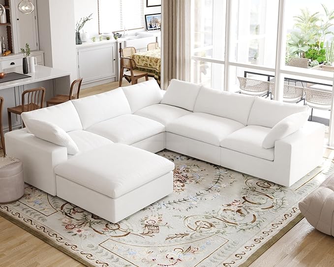 Cloud Modular Sectional Sofa Couch,Oversized Couch 6 Seater for Living Room,160.6" V Shaped Convertible Couches with Storage Ottoman, Covers Washable&Replaceable,White